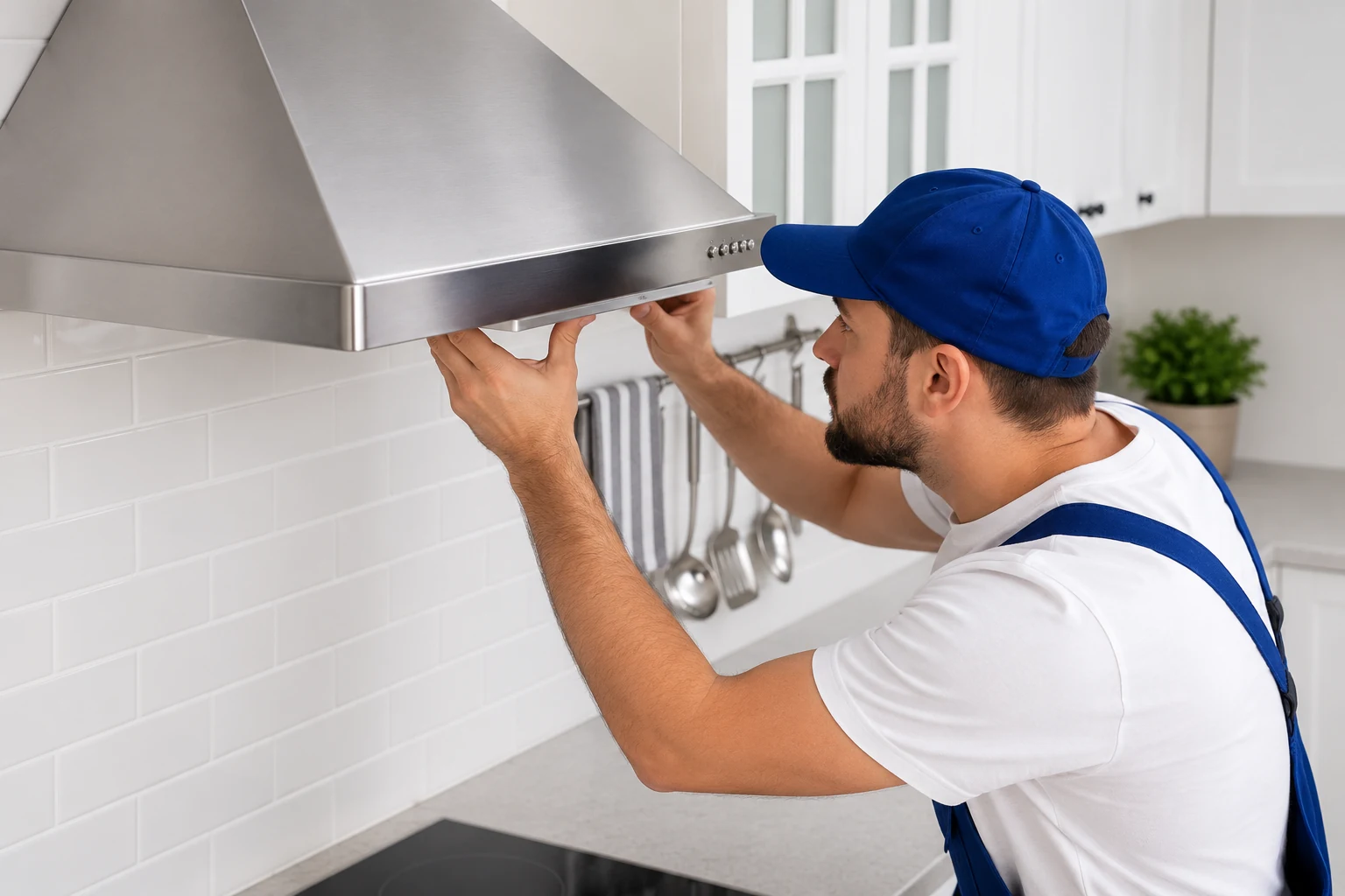 Kitchen range hood above the cooking surface